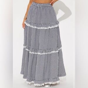 Fashion Nova Black and White Tiered Maxi Skirt